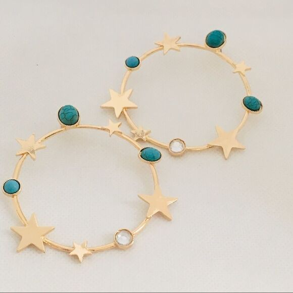 Celestial Star Turquoise Crystal Gold Tone Constellation Hoop Earrings NWT - Picture 4 of 6